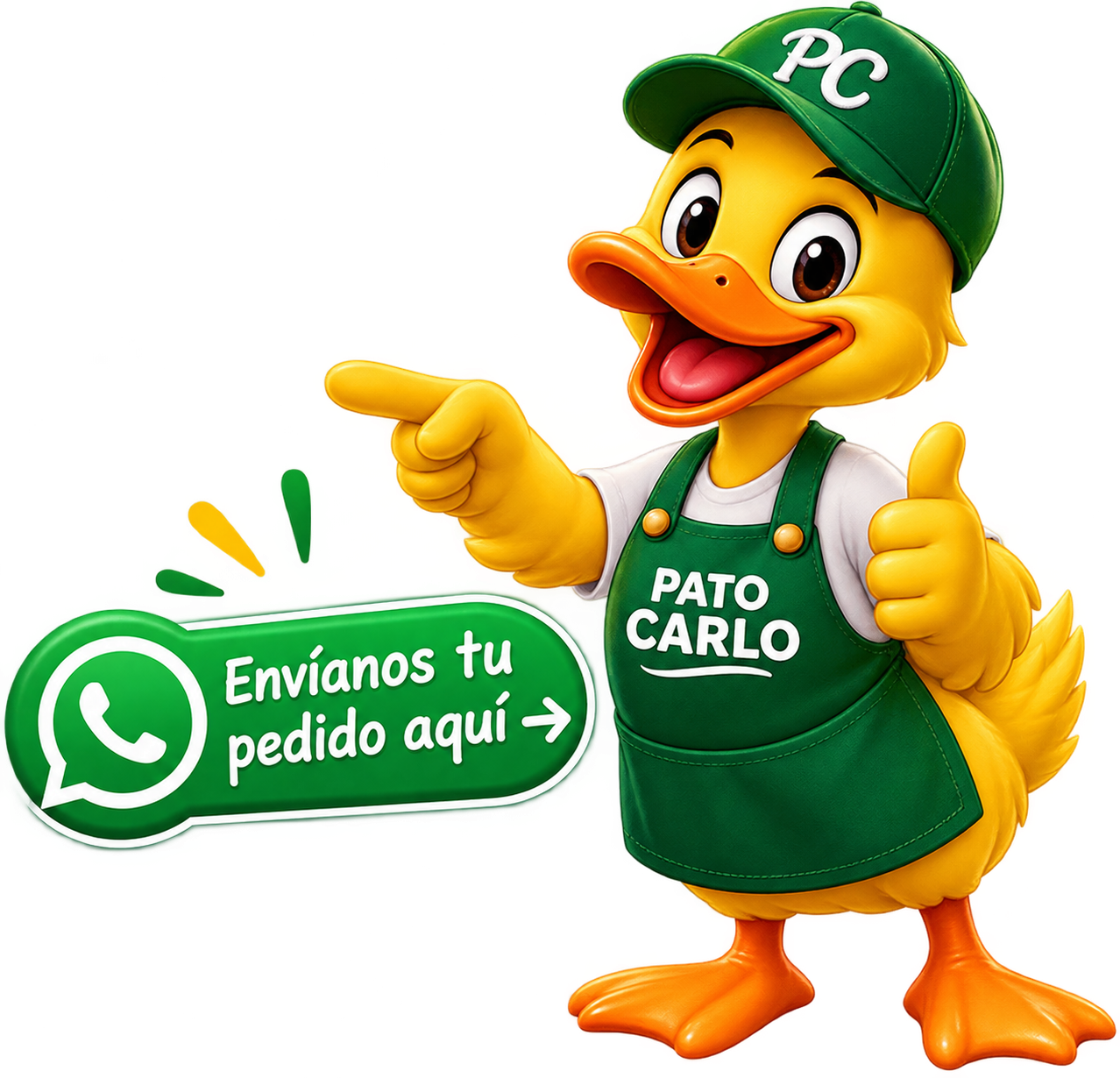 Pato Carlo te invita a enviar tu pedido por WhatsApp